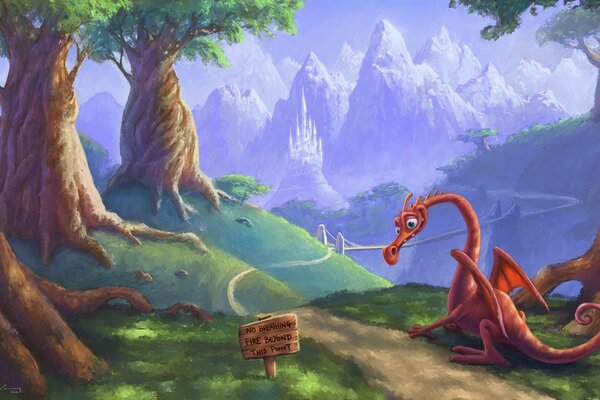 Red Dragon in a magical land