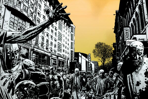 Zombies dans la ville de la bande dessinée