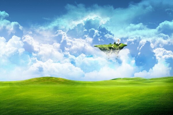 Fantastischer Himmel mit grünen Inseln