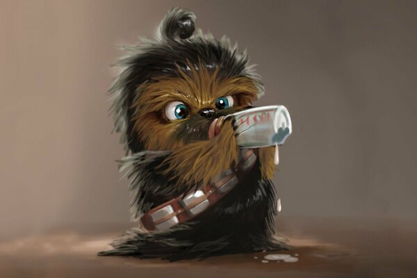 Lustiger Chewbacca, der Milch trinkt