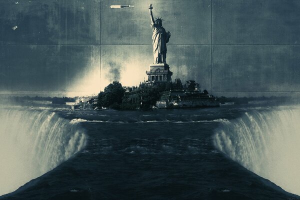 The Statue of Liberty towers over the abyss