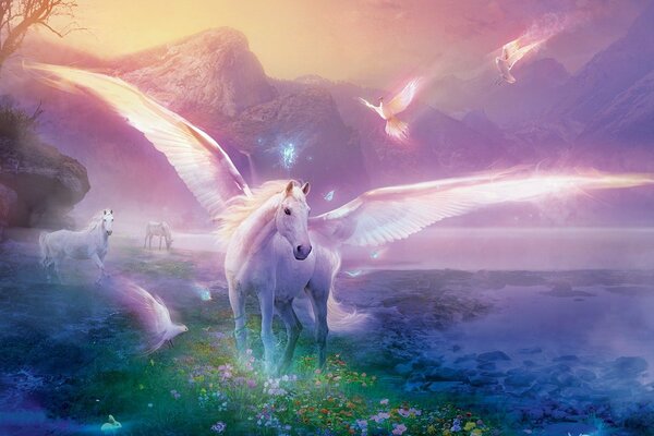 Fantastic pegasus in a magical land