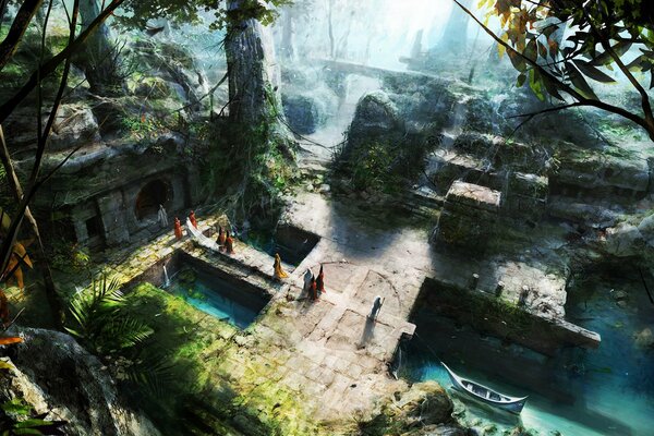 Fantasy ancient temple in the forest