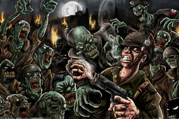 The battle of the living dead with a soldier