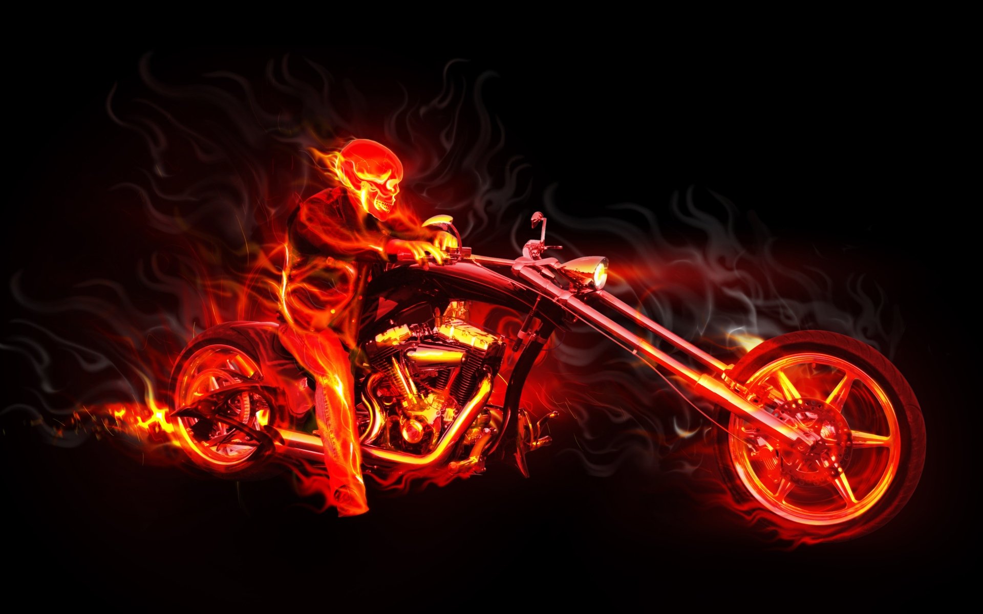 moto crâne flamme