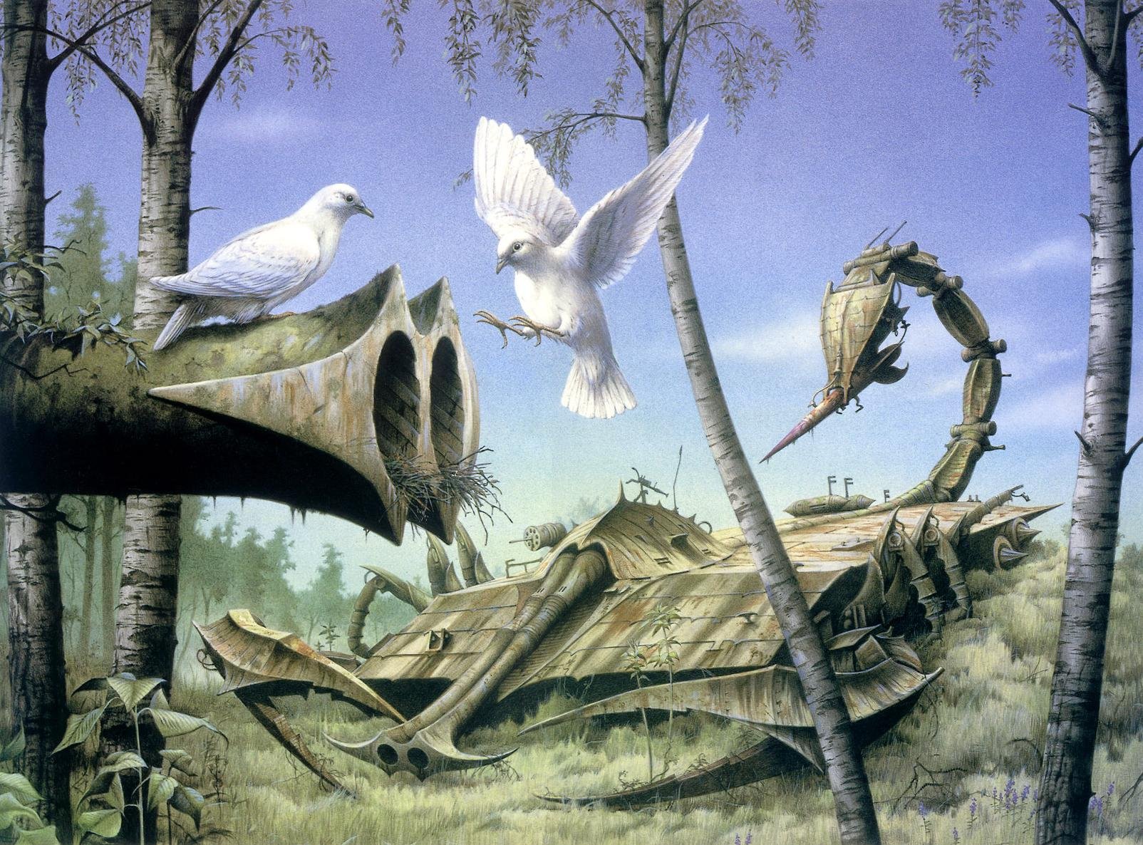 rodney matthews pace nel passato foresta armi piccioni silenzio pace