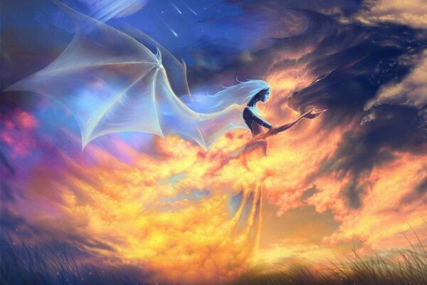 Дракон-ангел с большими крыльями