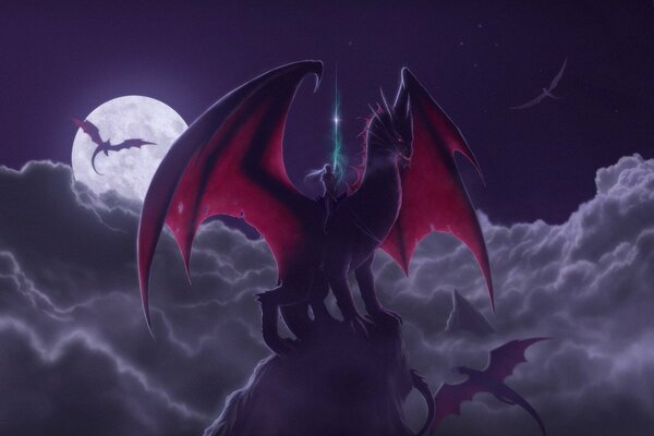 Night, moon, dragon, rider is a fantasy