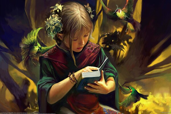 Elf girl reading a book