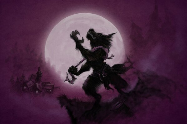 Full Moon and Fantastic purple wolves