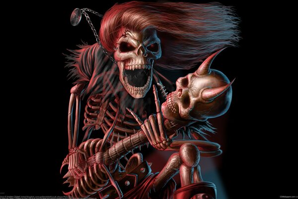 Скелет в образе рок-музыканта