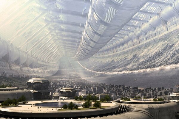 The city of the future with artificial gravity