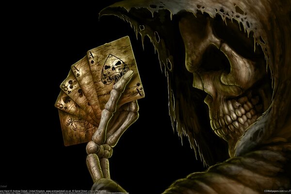Squelette avec des cartes. Jeu de survie