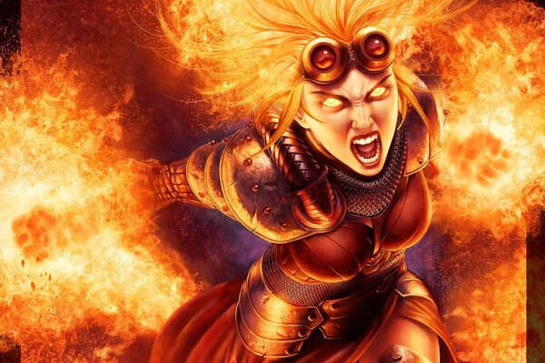 Fantastic fiery girl with an evil face