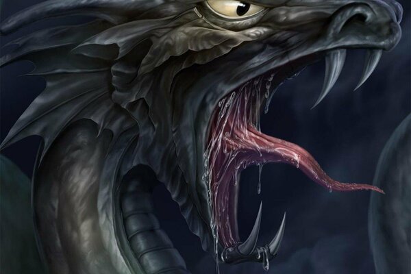 The dragon opened its mouth and stuck out its tongue
