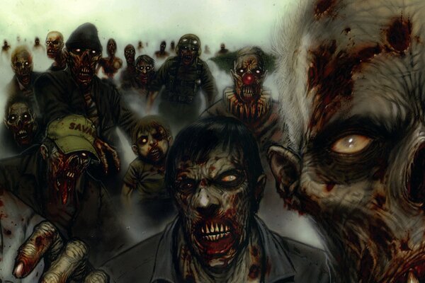 Zombies monstres avec du sang sur le visage