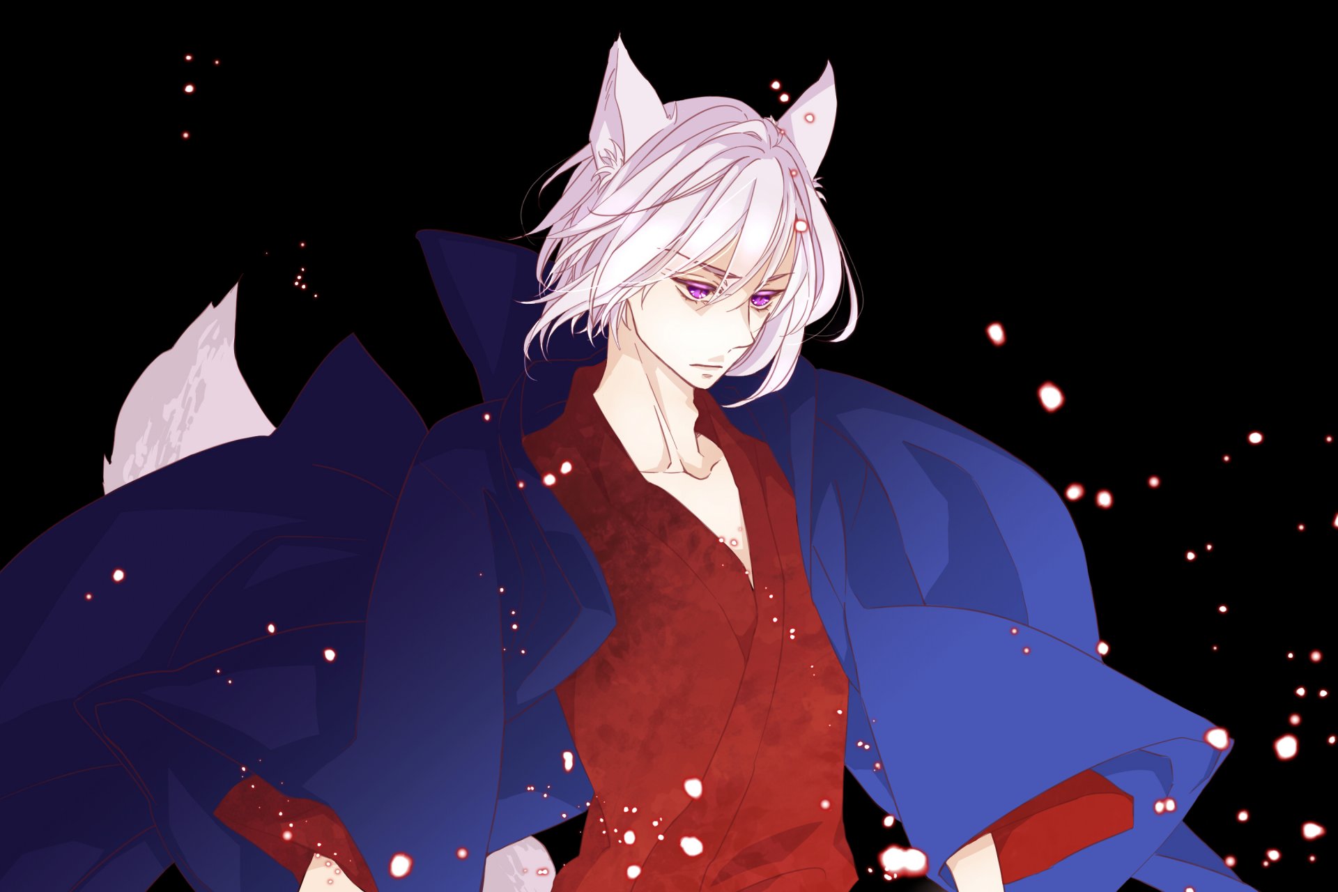 anime art guy ears fantasy tomoe fox-demon very nice god