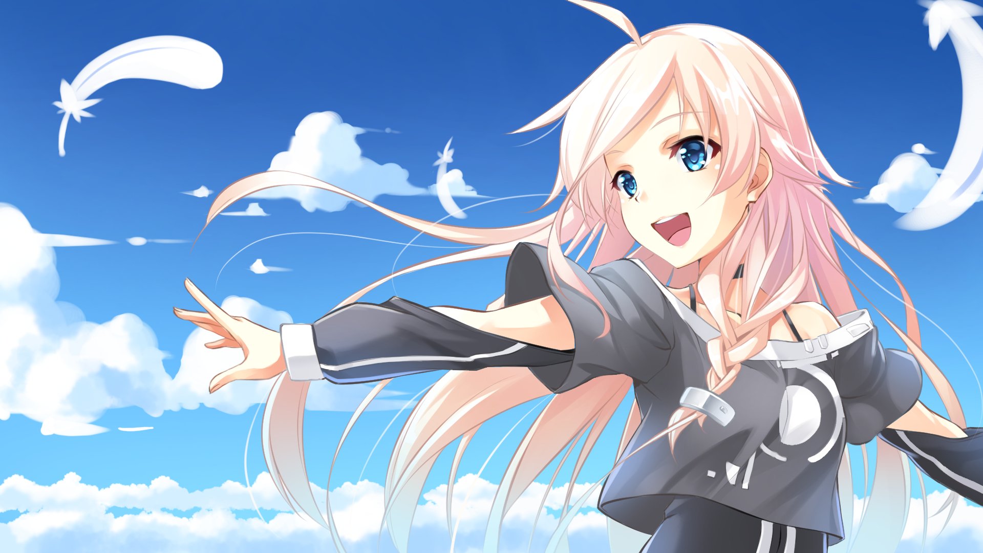 art pas ame pas uta vocaloid ia fille plume ciel émotion main cheveux roses