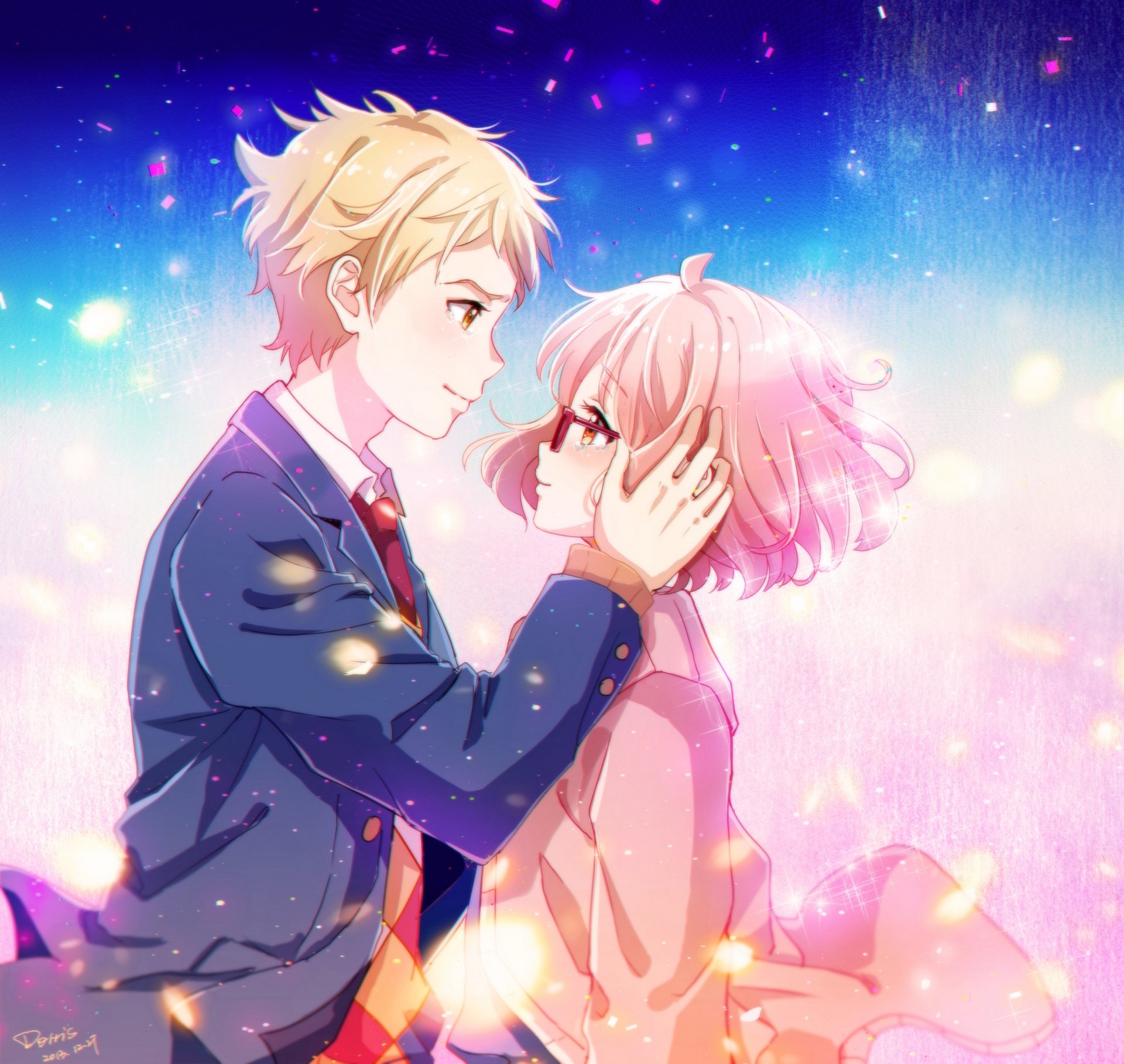 art dorris anime nie kyoukai nie kanata kuriyama mirai kanbara akihito dziewczyna chłopak okulary dwoje