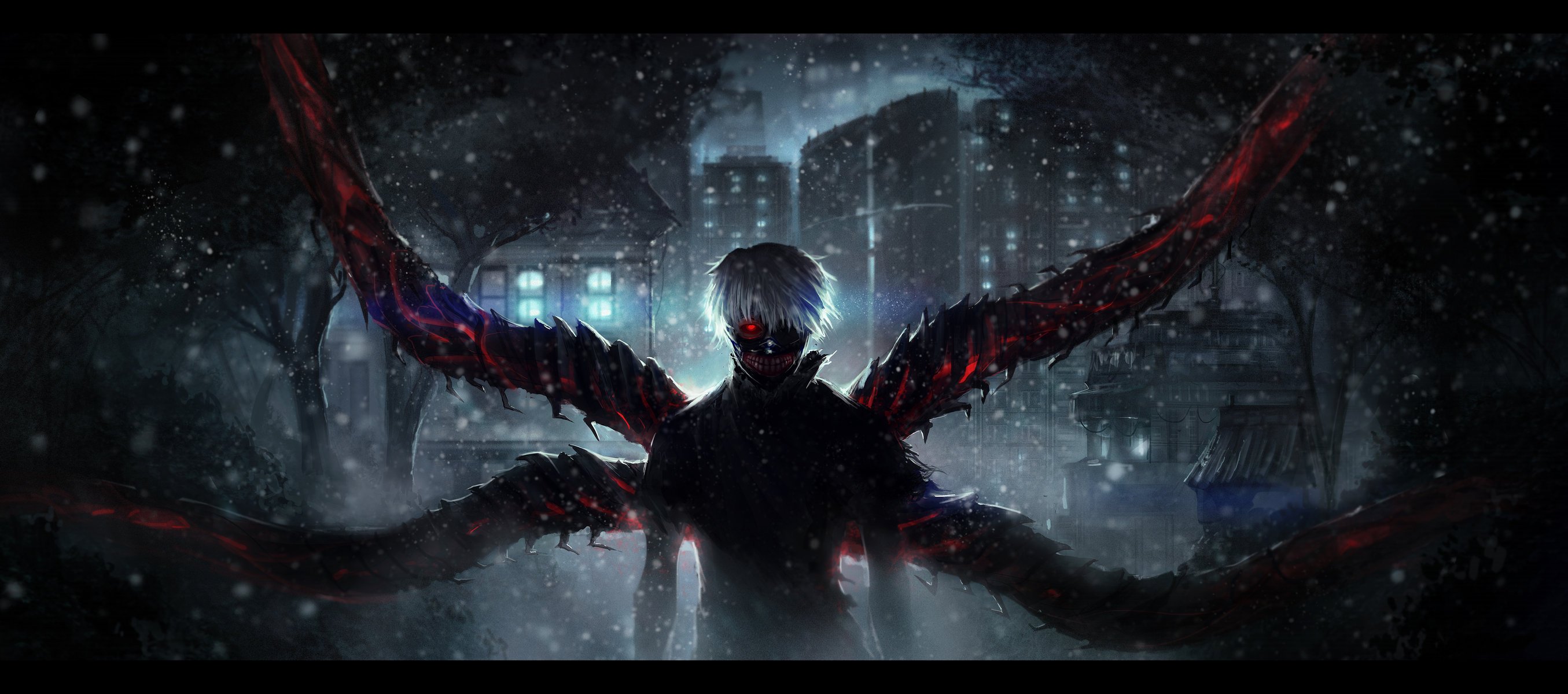 ken kaneki tokyo ghoul guy nuit anime art obscurité cheveux blancs