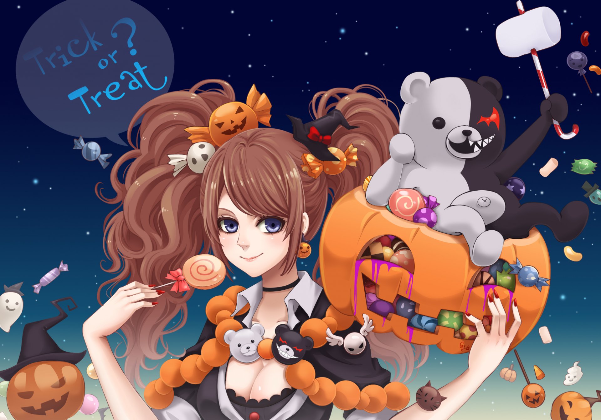 arte halloween chica dulce juguete dulces calabazas fantasma