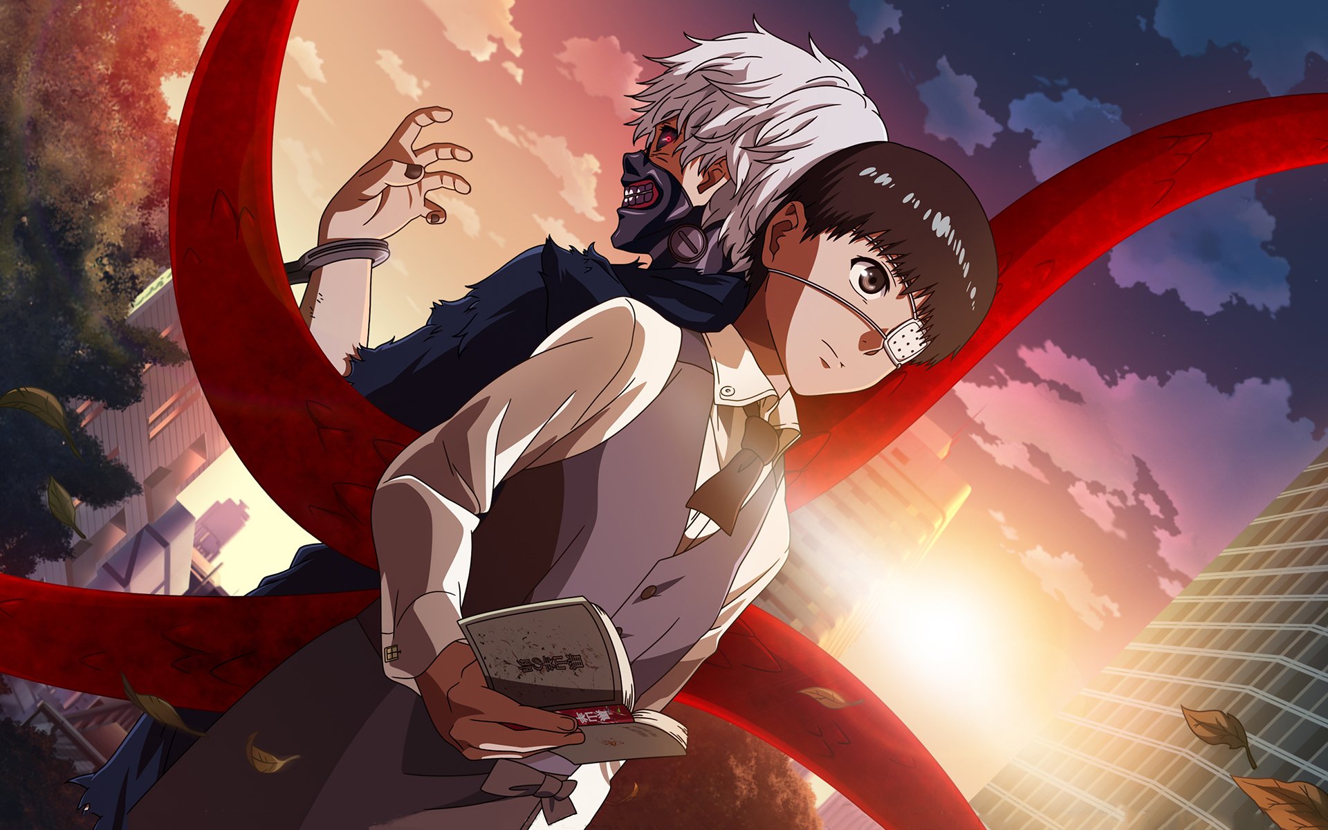 tokyo ghoul tokyo ghoul kaneki ken kaneki ken máscara parche en el ojo ojo rojo pelo blanco anime