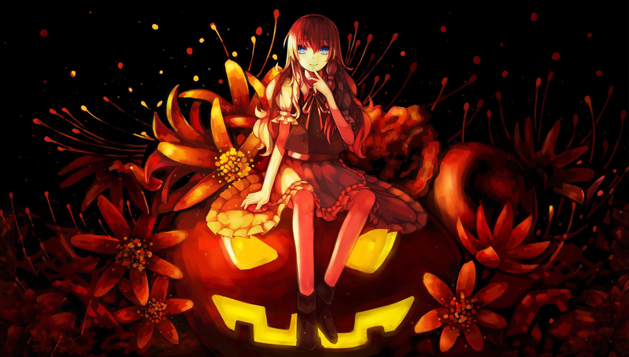 arte extremo touhou kirisame marisa chica vacaciones calabaza halloween flores anime