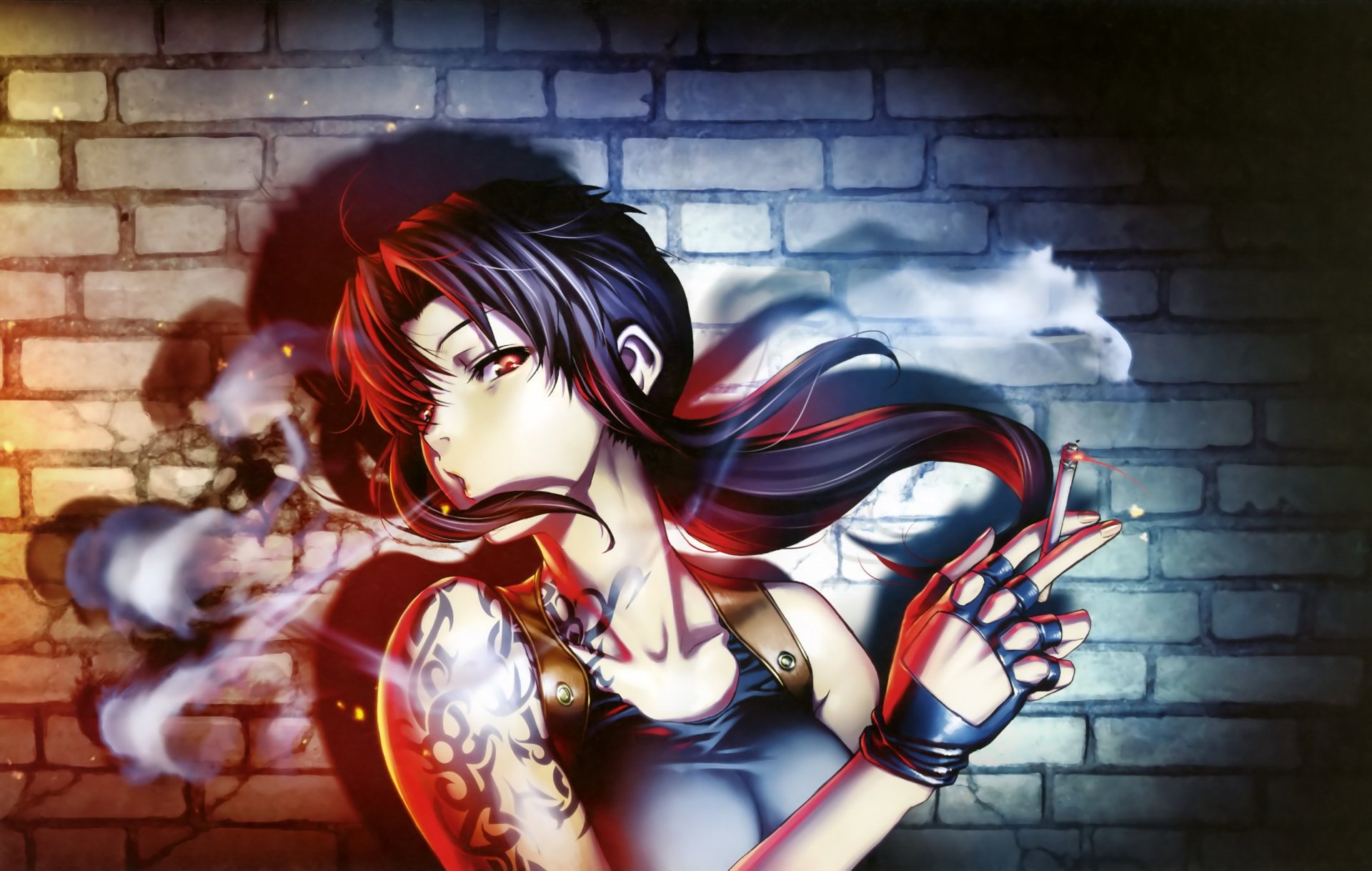 art hiroe rei girl revy view cigarette smoke tattoos black lagoon