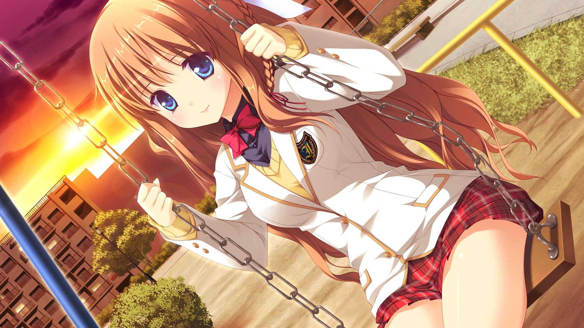 melty momento ori yuka juego cg chica rubor sonrisa uniforme escolar swing