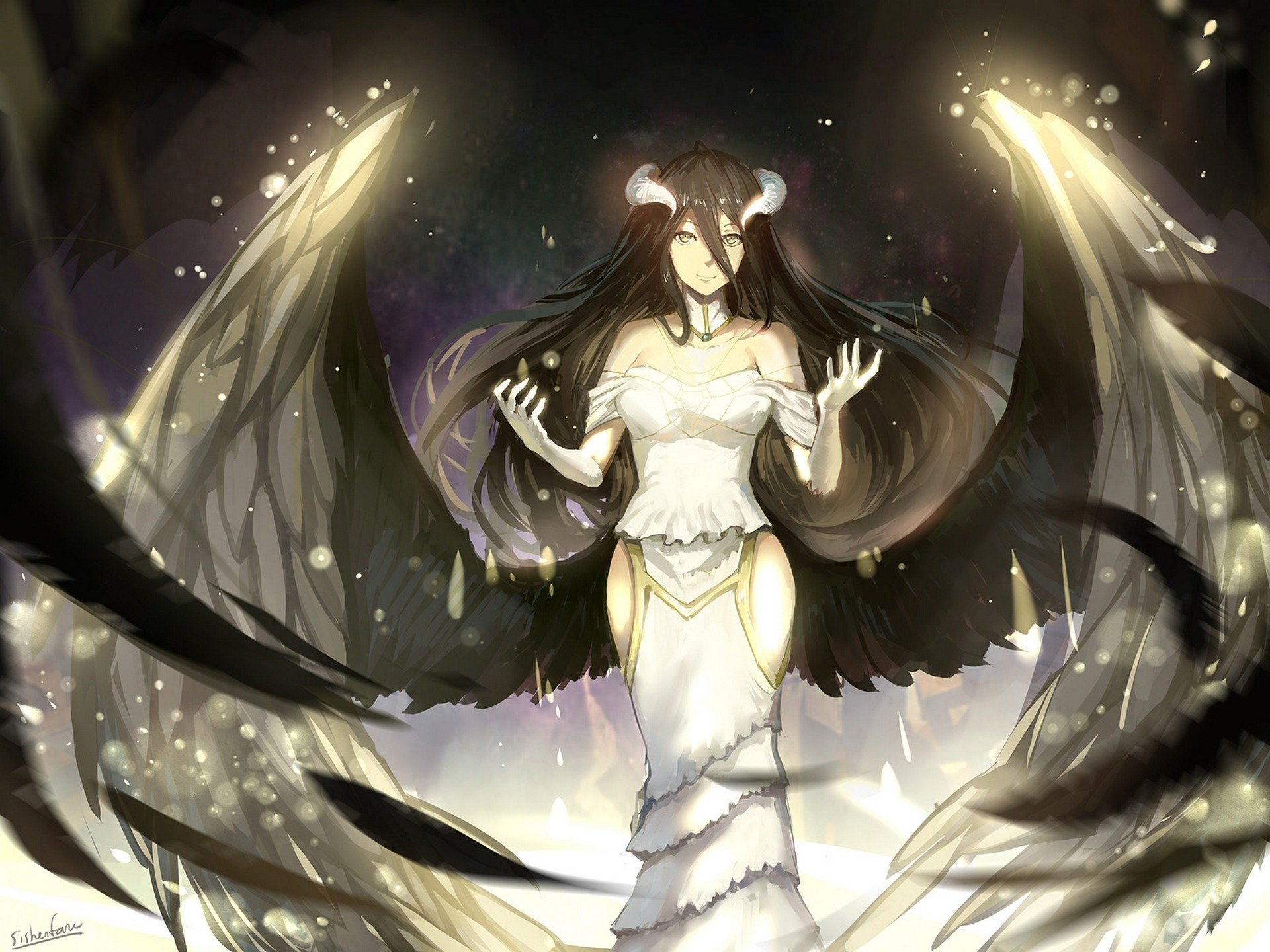 art sishenfan albedo girl wings horn angel magic anime overlord