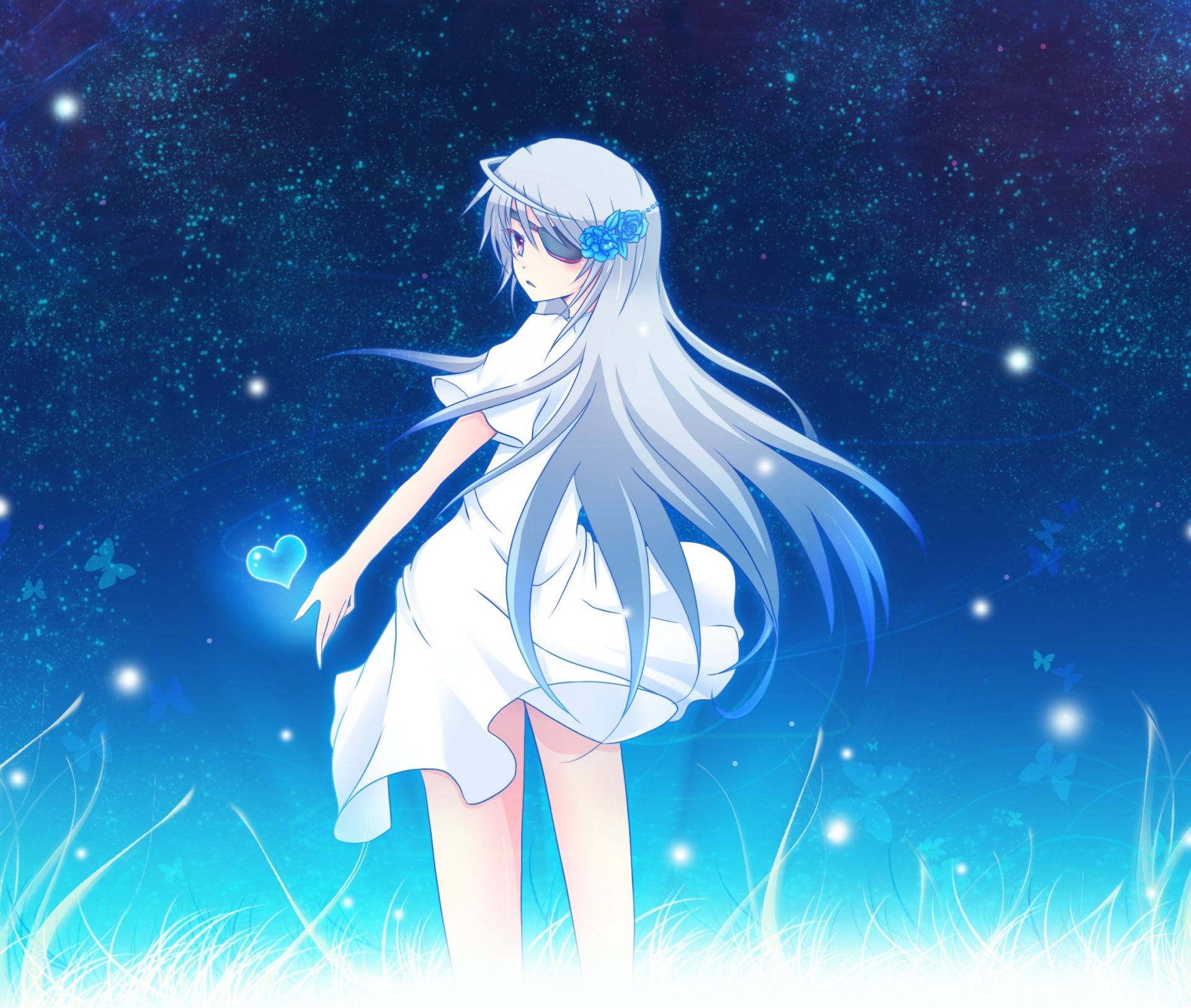 art mokoppe anime endless heaven infinite stratos laura bodewig girl night star sky heart bandage flower rose butterfly