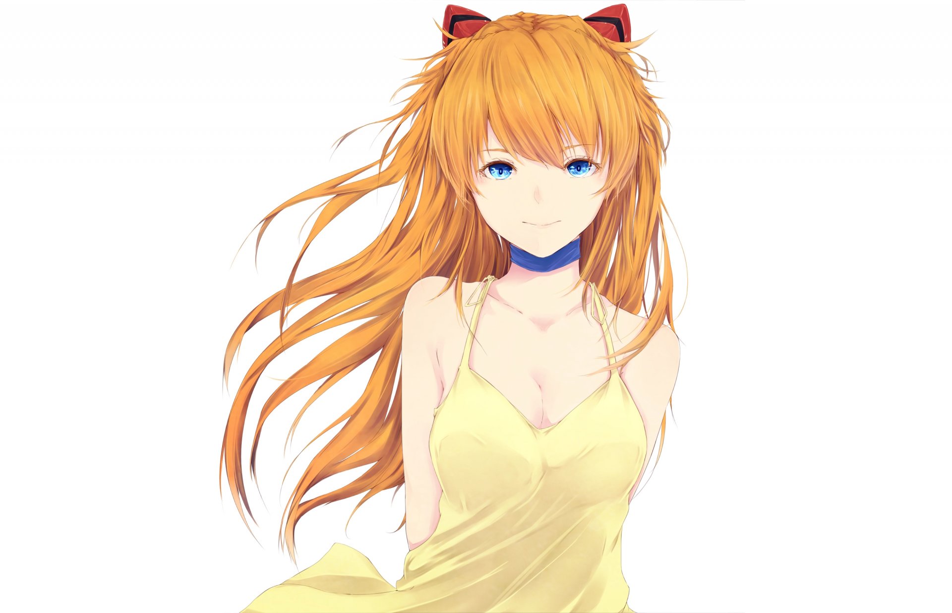 art marumoru girl souryuu asuka langley view smile wind simple background evangelion