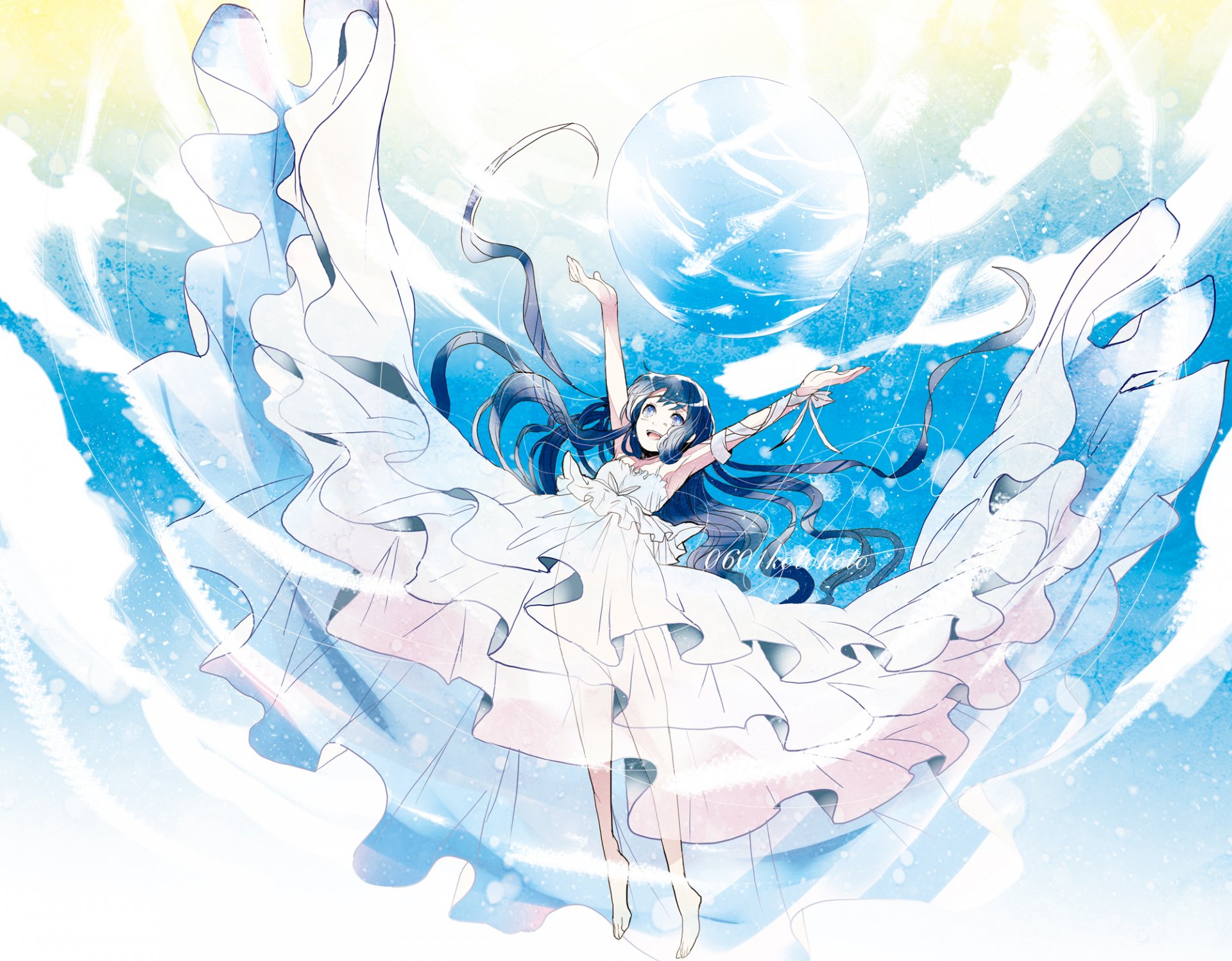 kunst koto2 mädchen ballon himmel wolken kleid anime