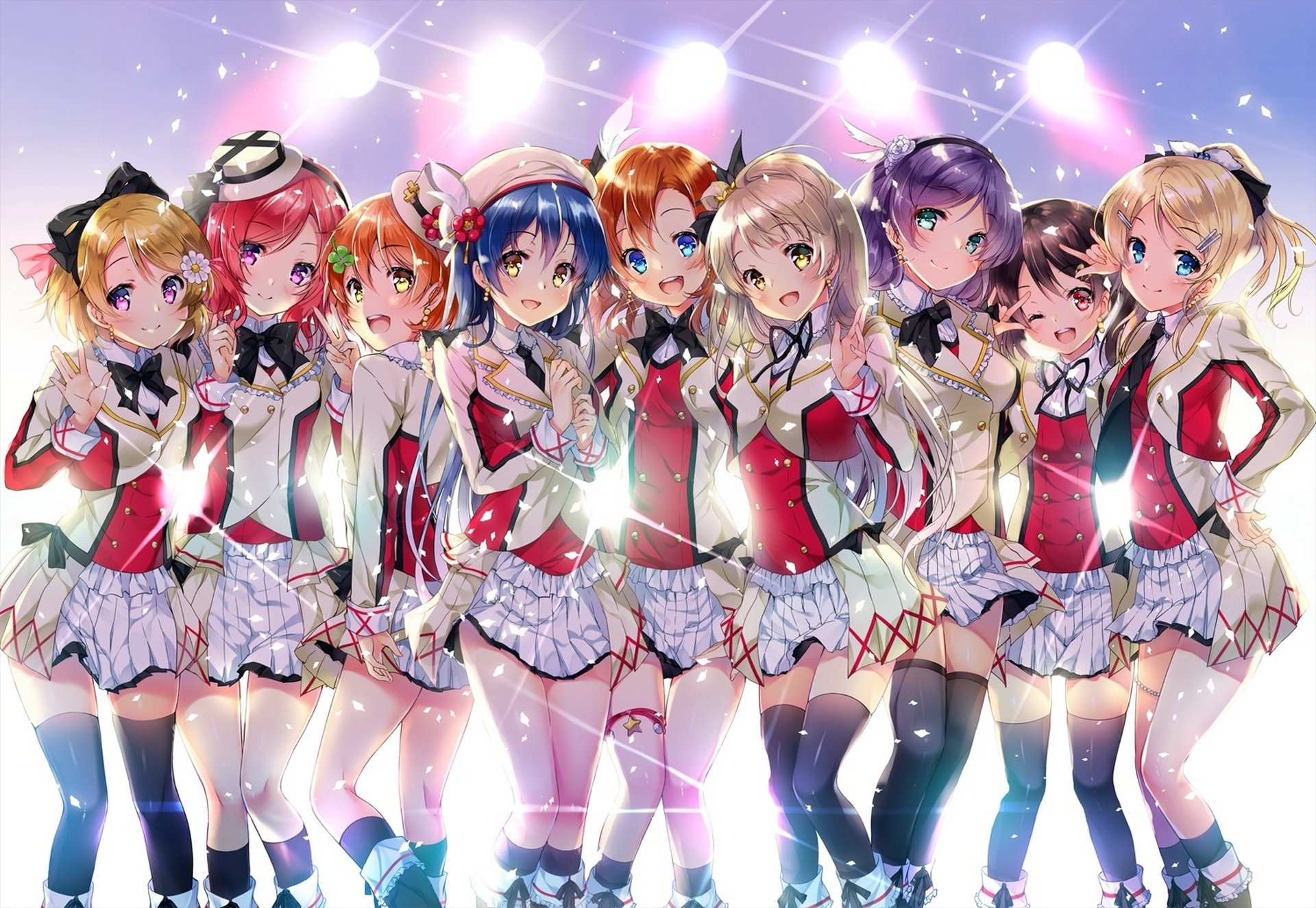 arte miwabe sakura anime amor vivo no escuela idol proyecto ayase eri hoshizora rin koizumi hanayo kousaka honoka minami kotori nishikino maki sonoda umi toujou nozomi yazawa nico niñas sonrisa forma luz medias