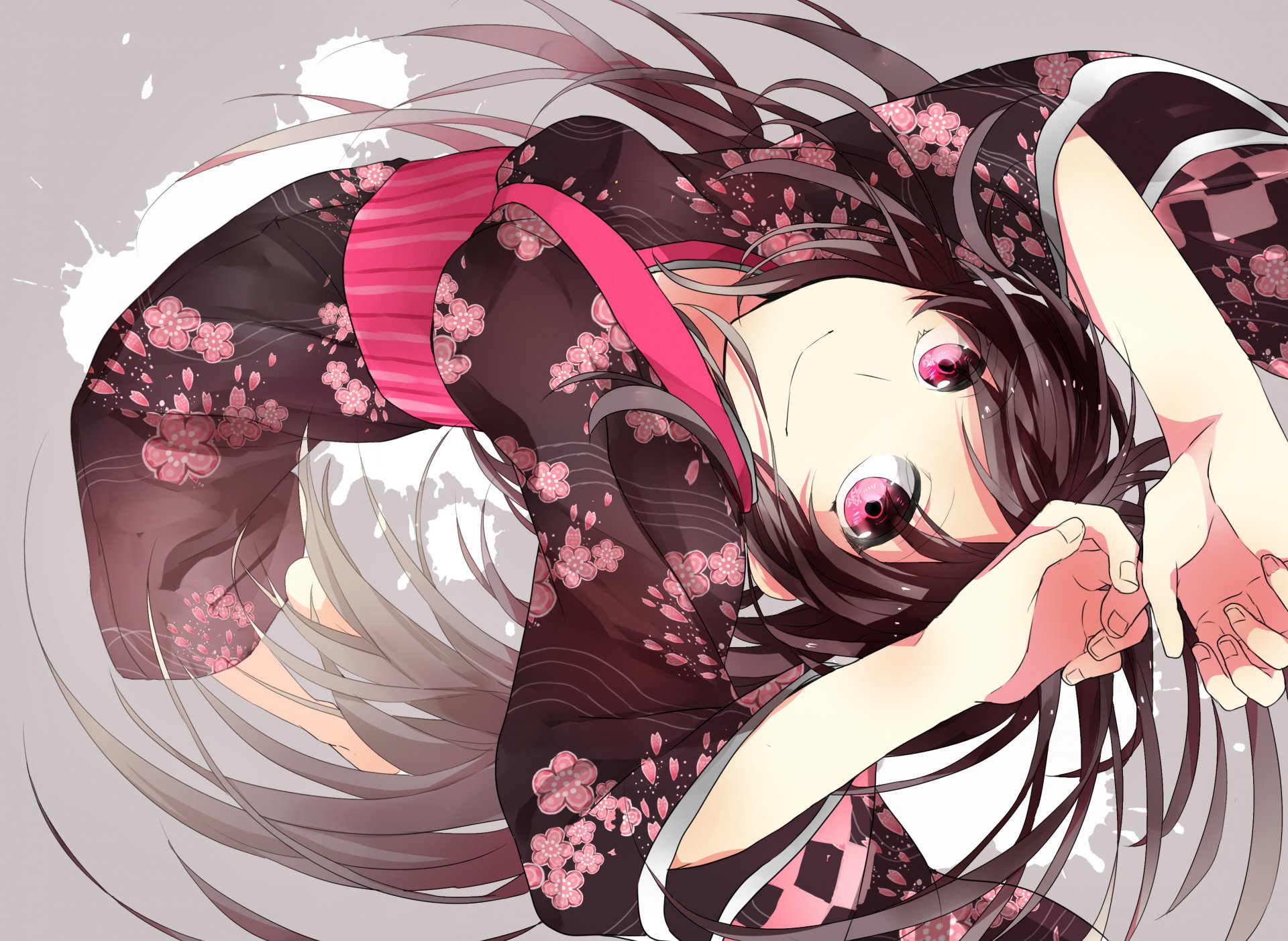 arte hibiya ragazza kimono sorriso faccia anime