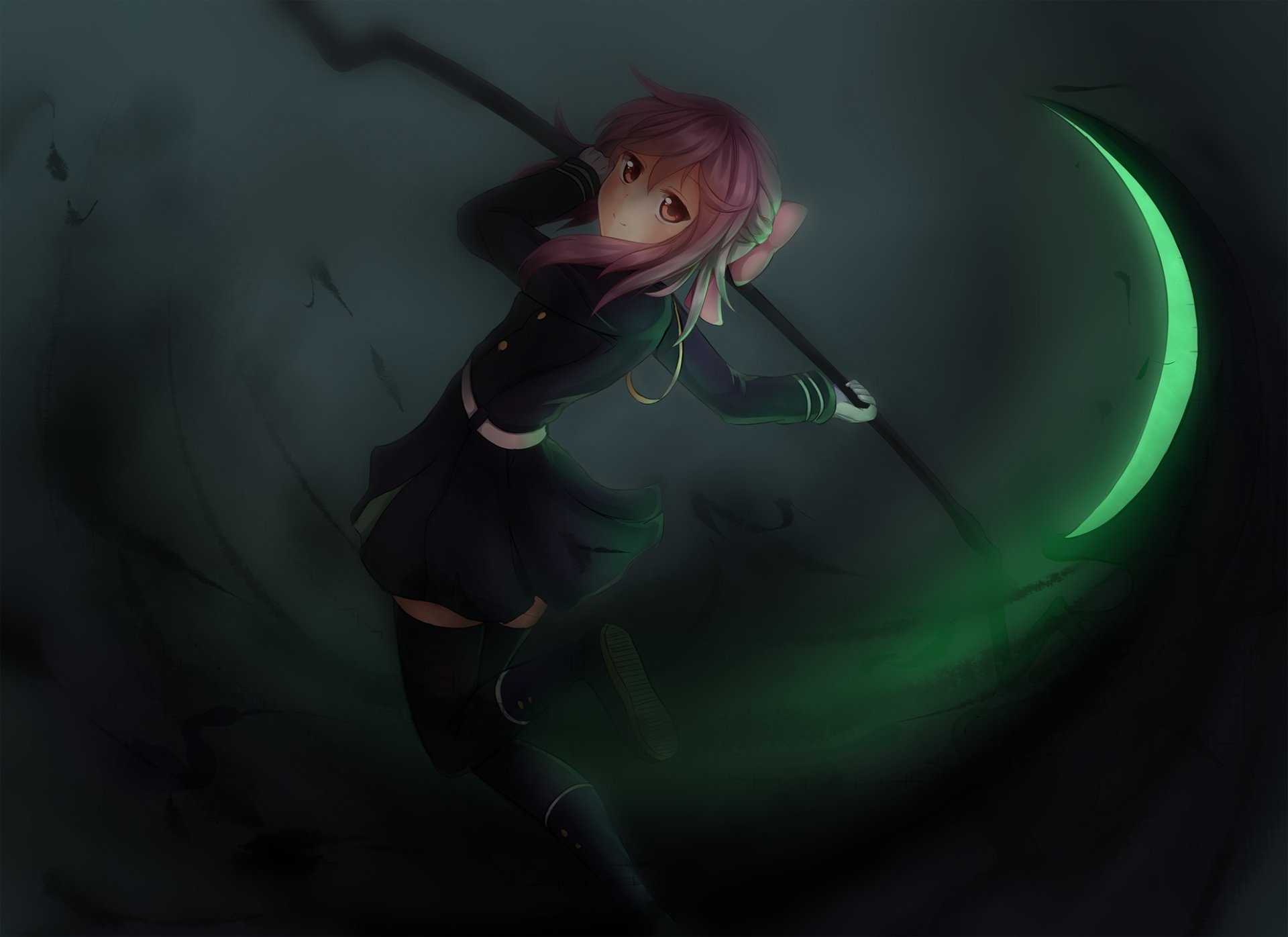 arte onamae kun anime owari no seraph hiiragi shinoa ragazza falce arma