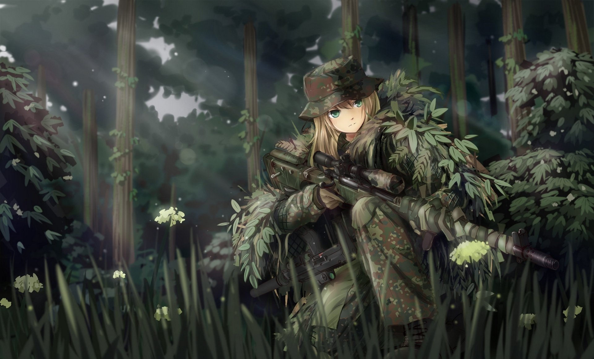 arte tc1995 ragazza arma camuffamento soldato cecchino foresta