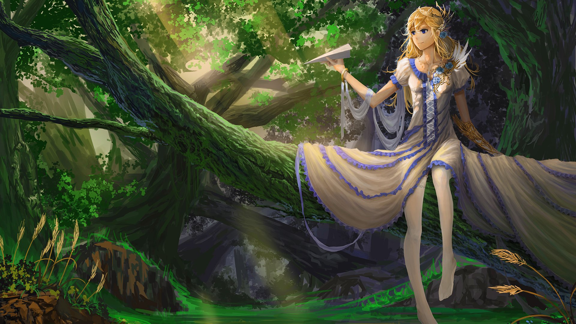 girl dress pose tree forest