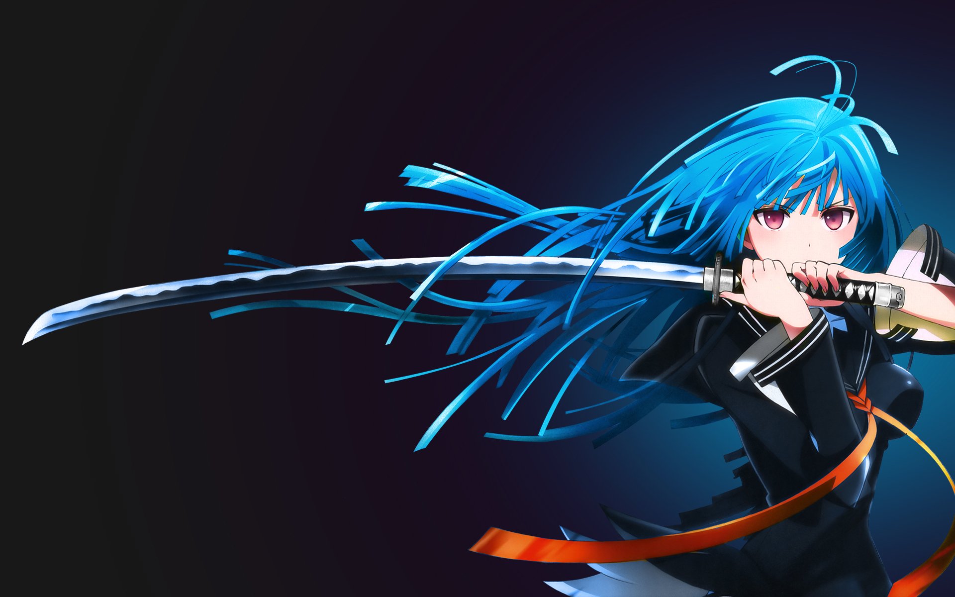 arte assassinwarrior ragazza tendou kisara vista arma katana nero proiettile