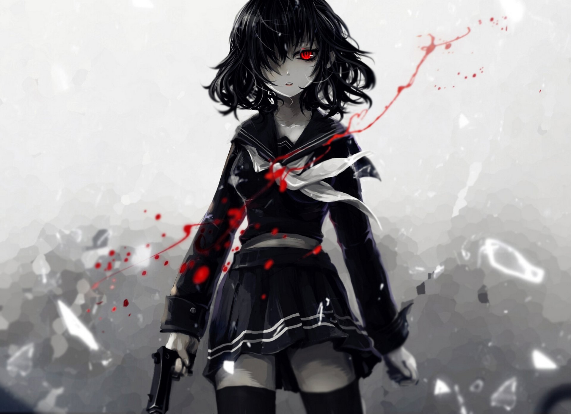 art aoiakamaou girl form schoolgirl gun weapon blood anime