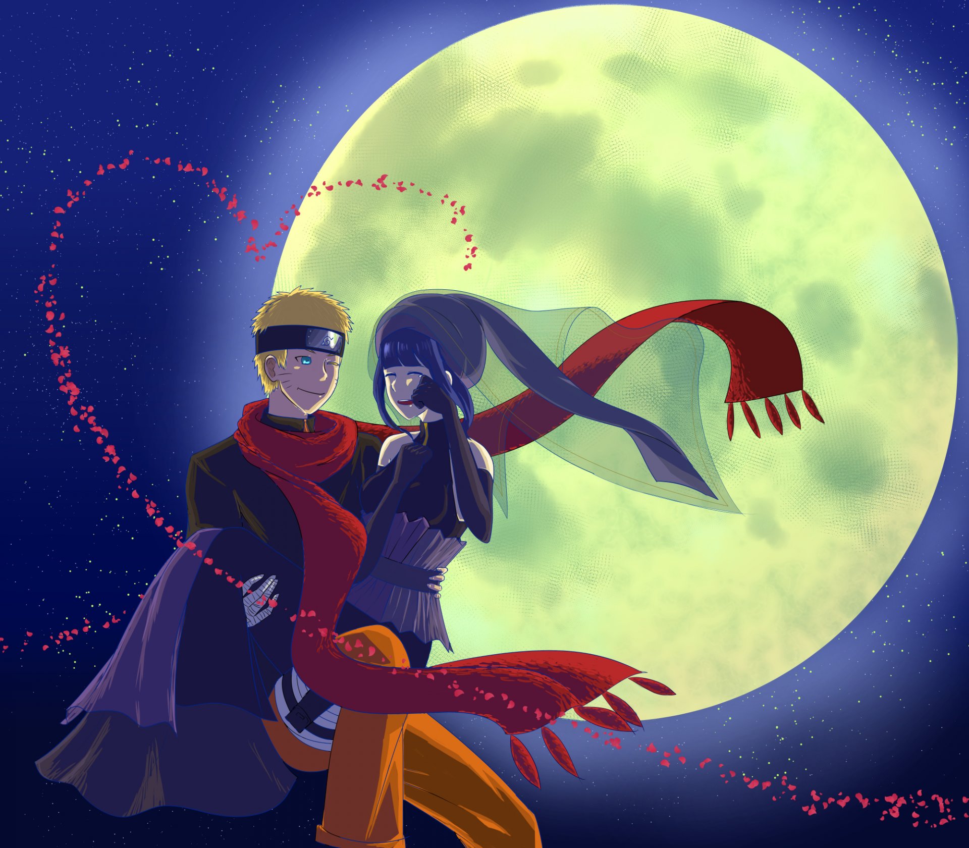 art naruto naruto film dernier uzumaki naruto hinata hyugo écharpe rouge nuit lune