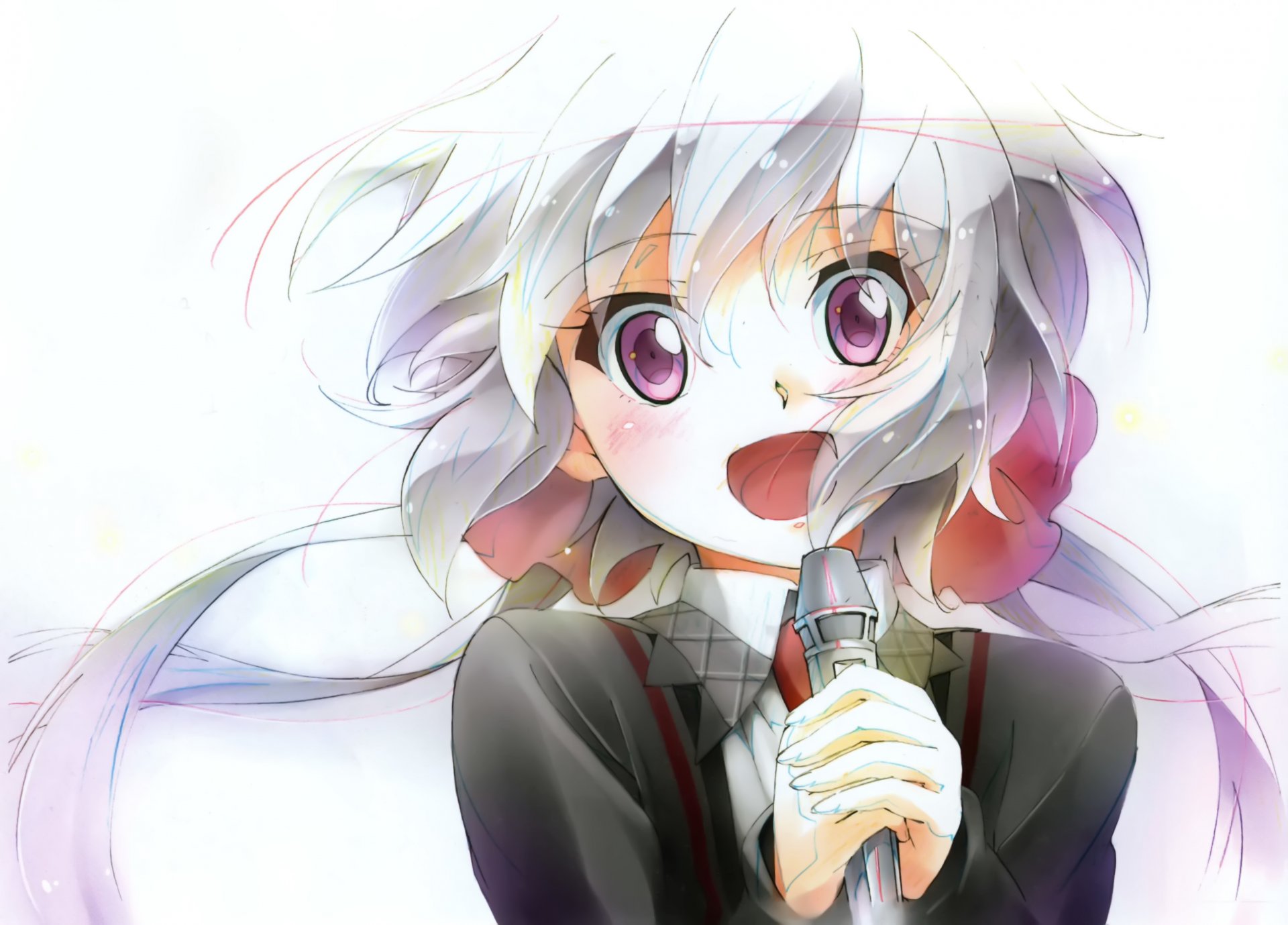 arte senki zesshou symphogear anime chris yukine chica alegría micrófono