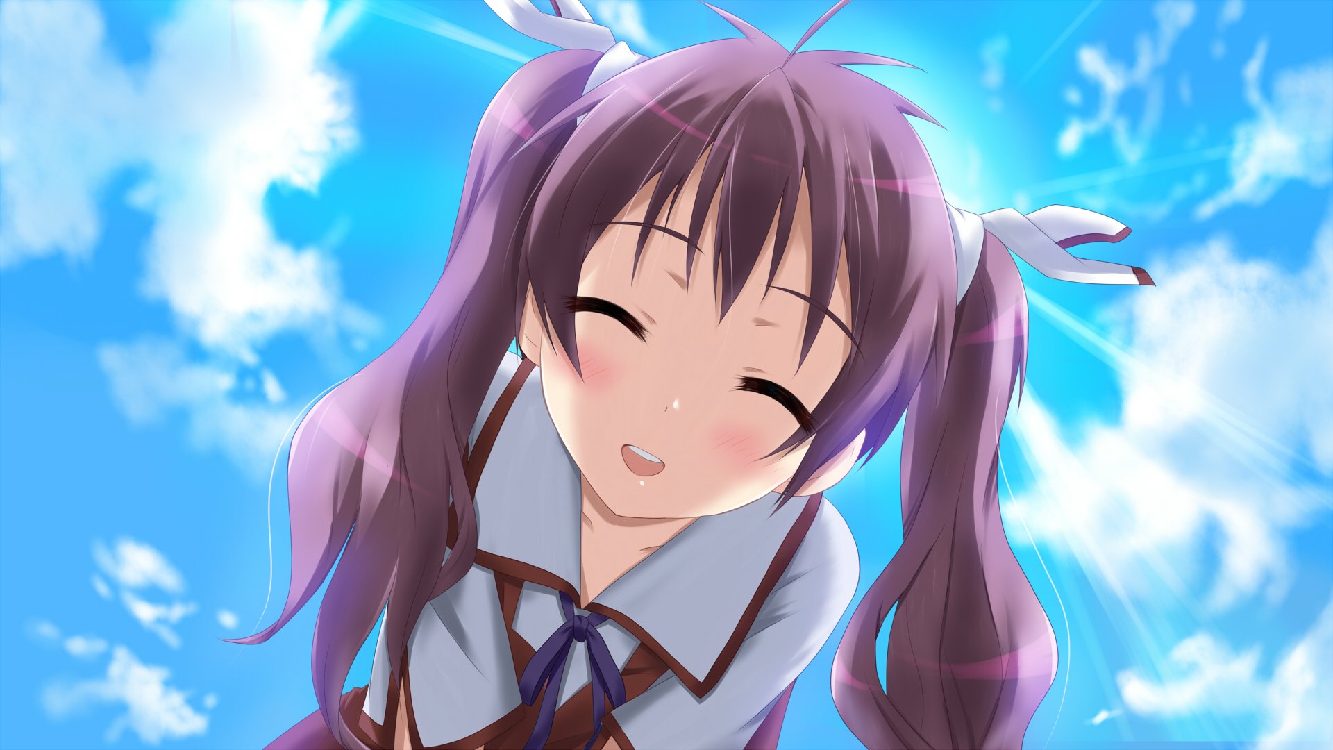 anime art kilias mayo chiki usami masamune girl blush school uniform smile happiness mood sky clouds light