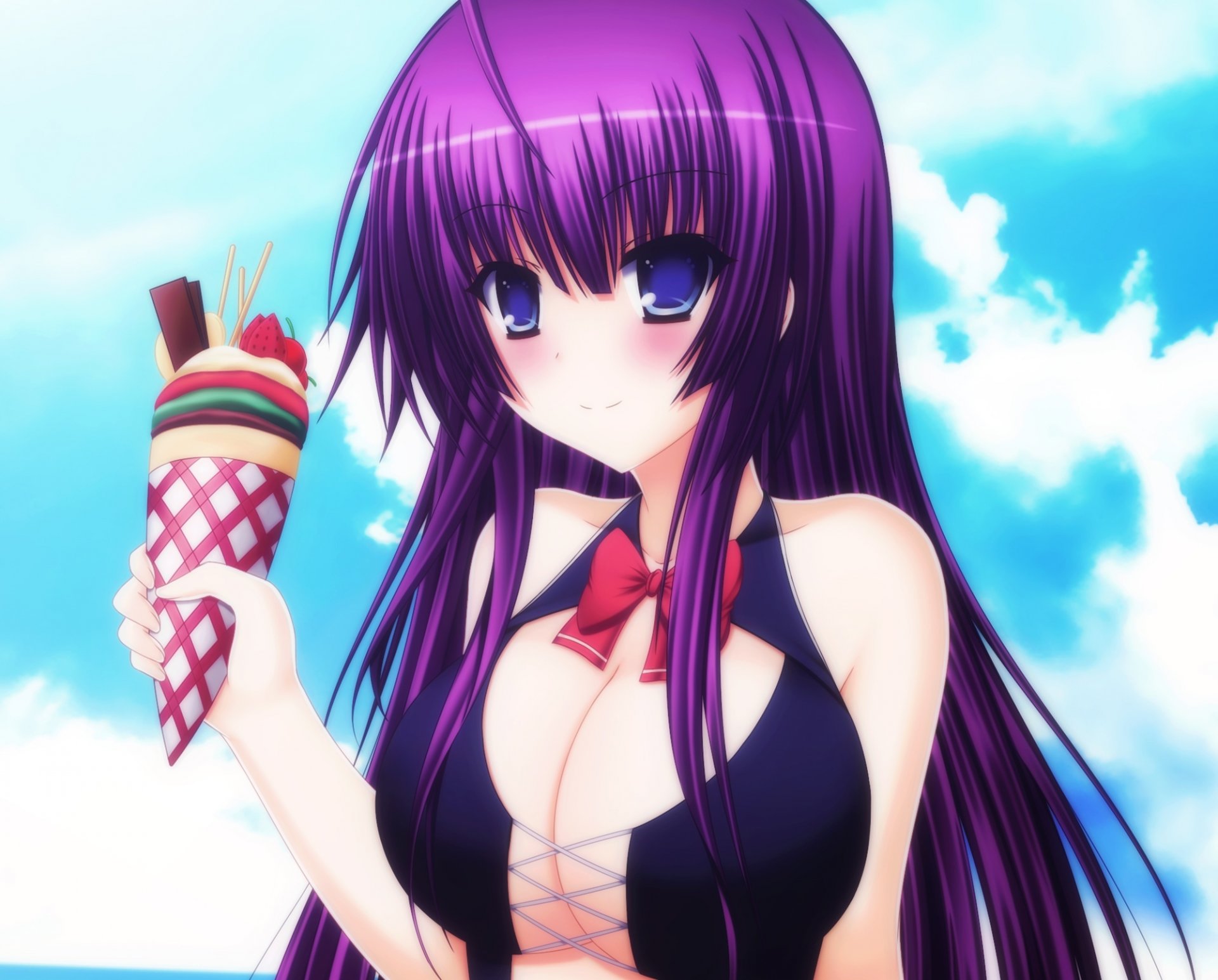 arte r mayuhime chica mirada sonrisa bikini pechos helado