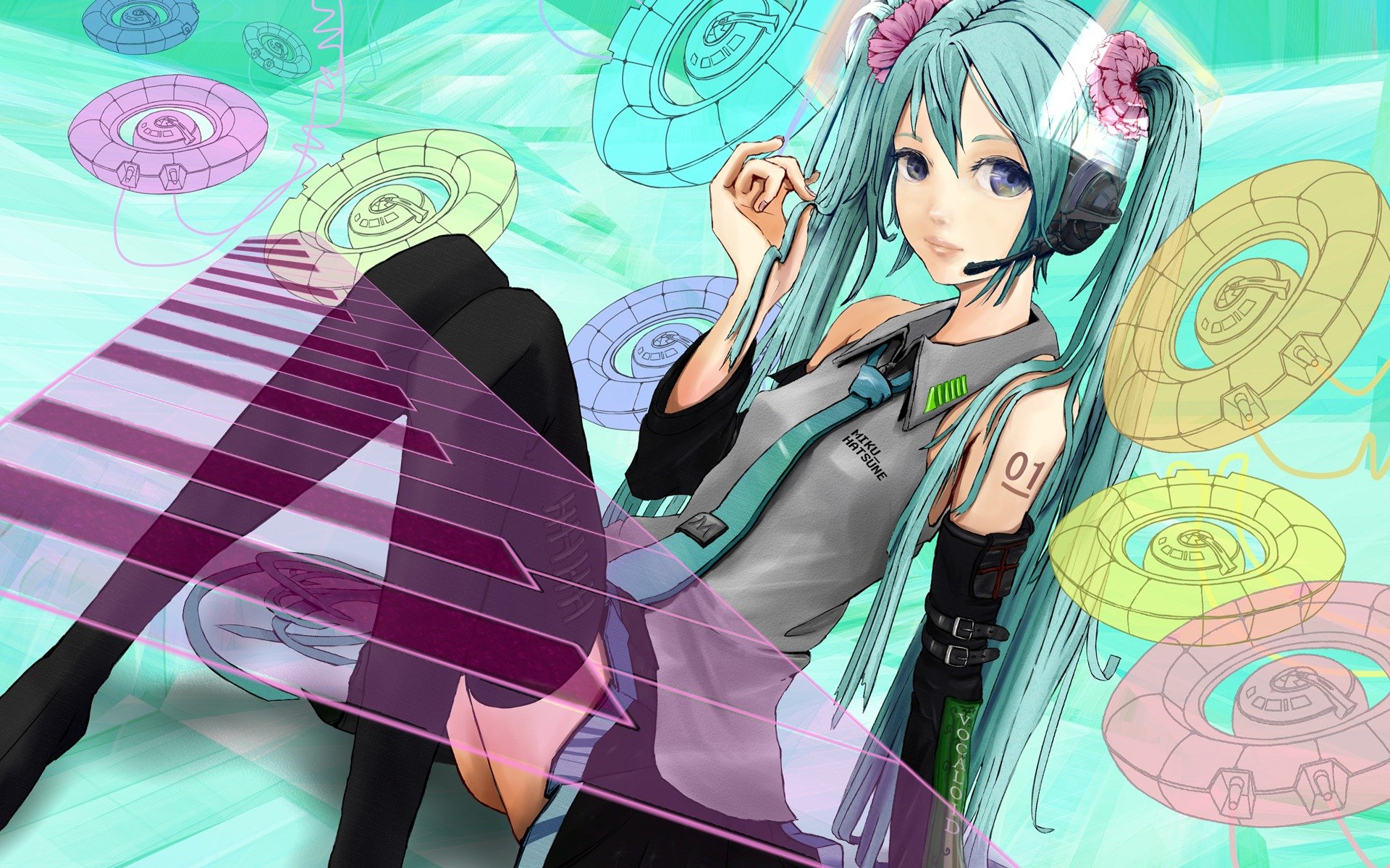 sztuka towarzysz vocaloid hatsune miku dziewczyna spojrzenie siedzi słuchawki