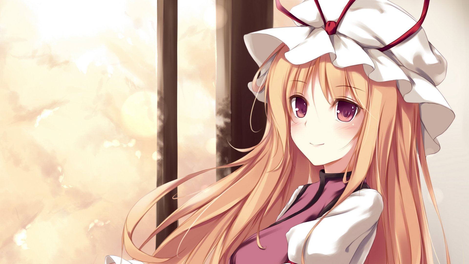 kunst fal maro touhou yakumo yukari mädchen hintergrund mütze