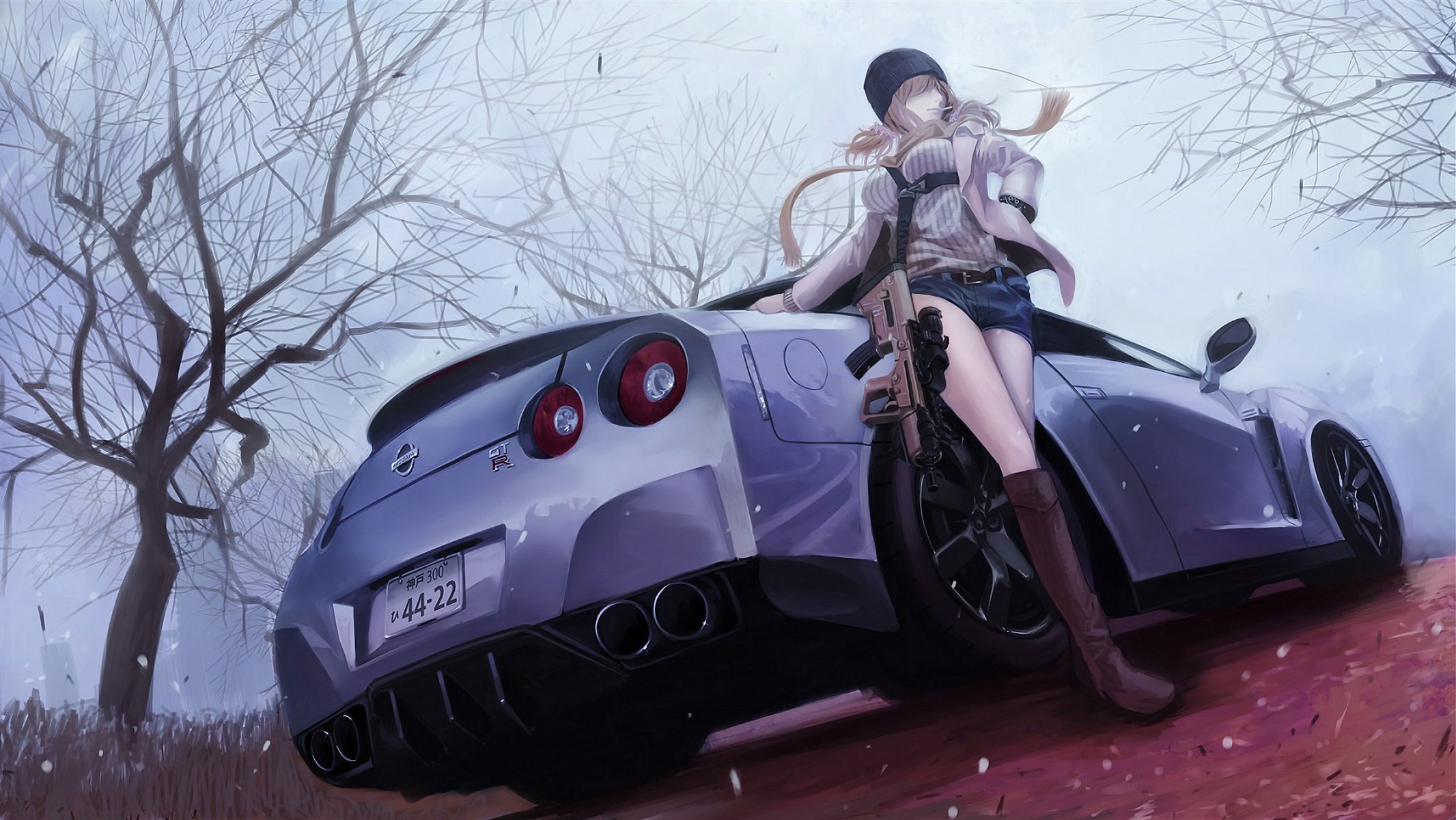 arte terabyte rook777 chica coche automático nissan gt-r otoño anime