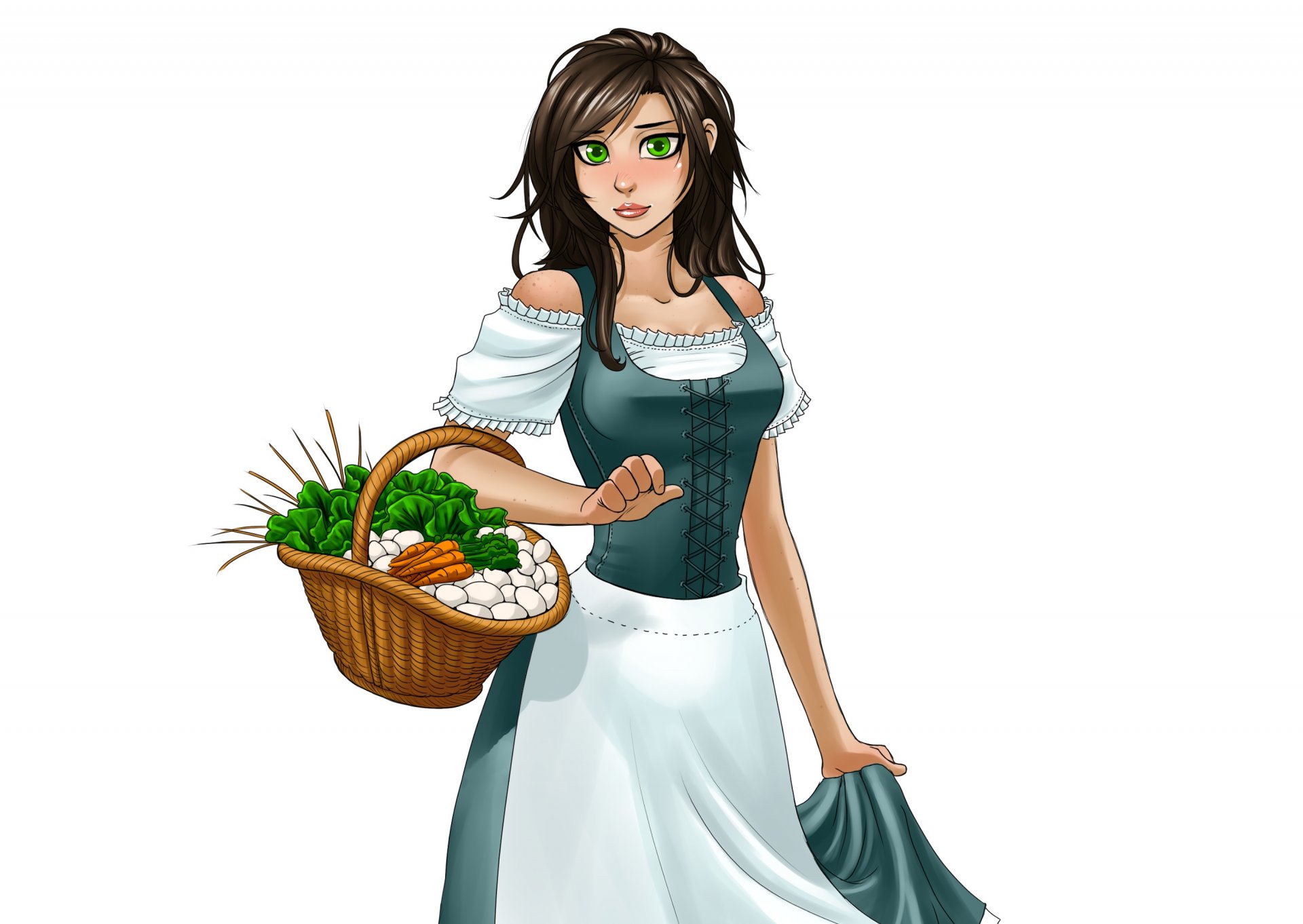 girl dress maid basket vegetable