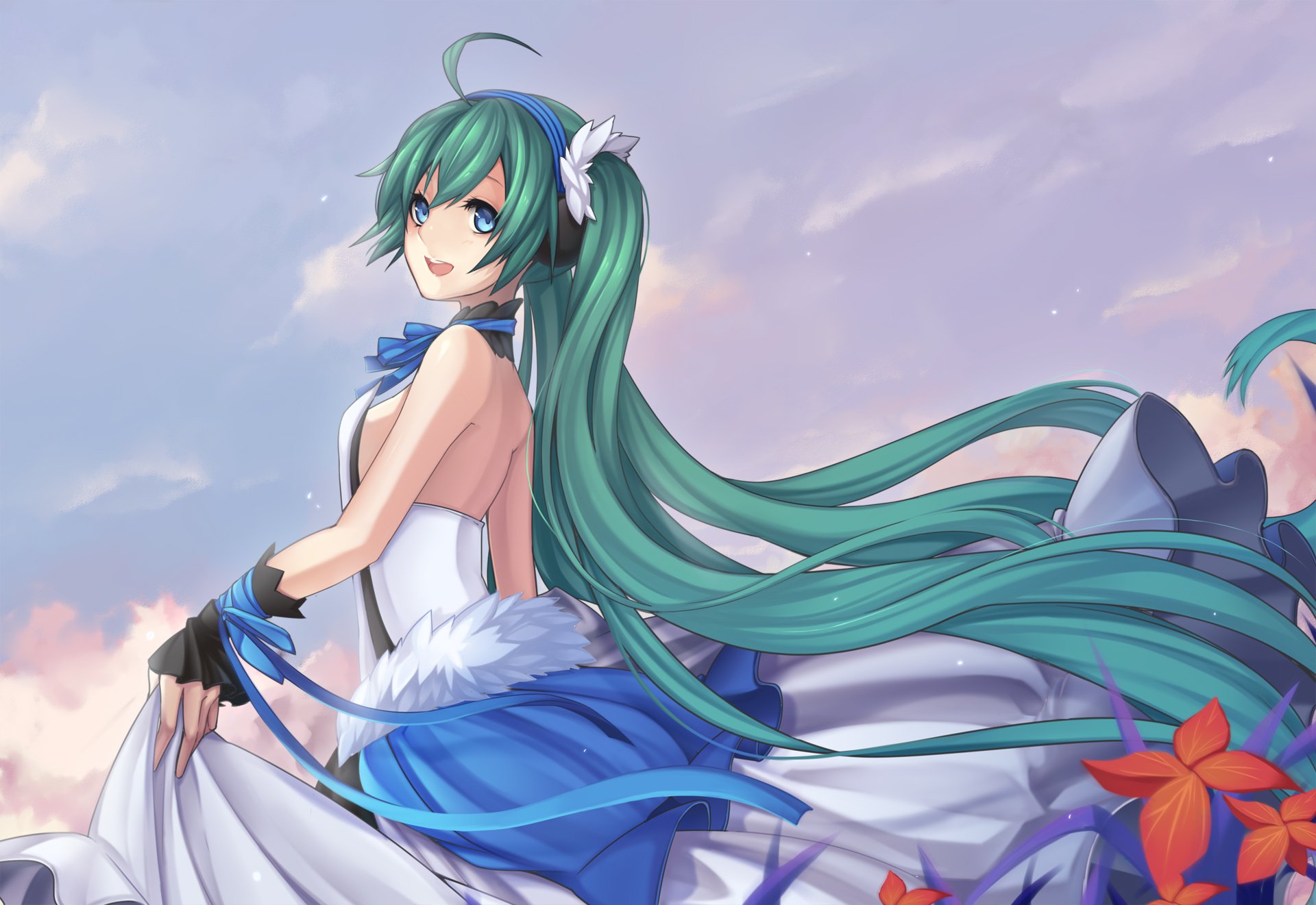 arte kaká cheung chica hatsune miku mirada alegría vestido flores vocaloid vocaloid 7 dragón 2020 7 dragón