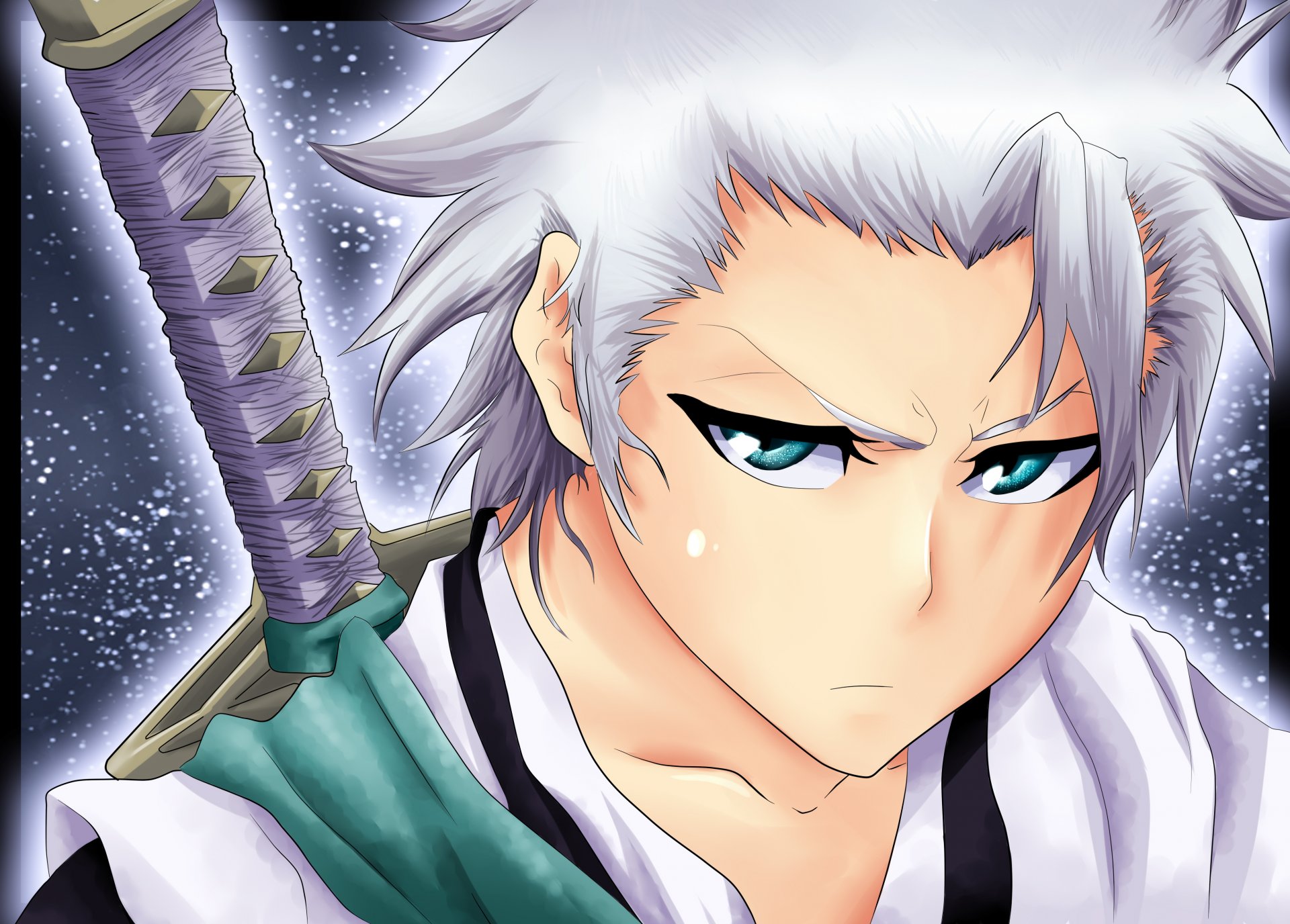 arte andato dal phishing ragazzo hitsugaya toushirou sguardo malcontento arma spada candeggina candeggina